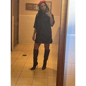 Topshop Dress Black Faux Leather Oversized Shirtdress Women Sz 6 NEW